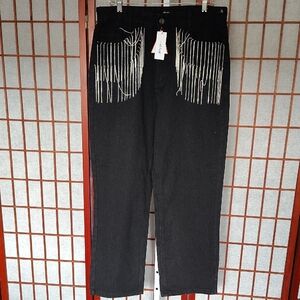 Nasty Gal Size 14 Black Jeans with White Beaded Design